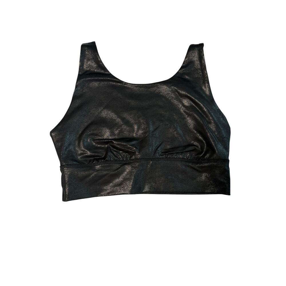 Offline by Aerie the Hugger Crackle Black Faux Leather Longline Bra Crop Medium